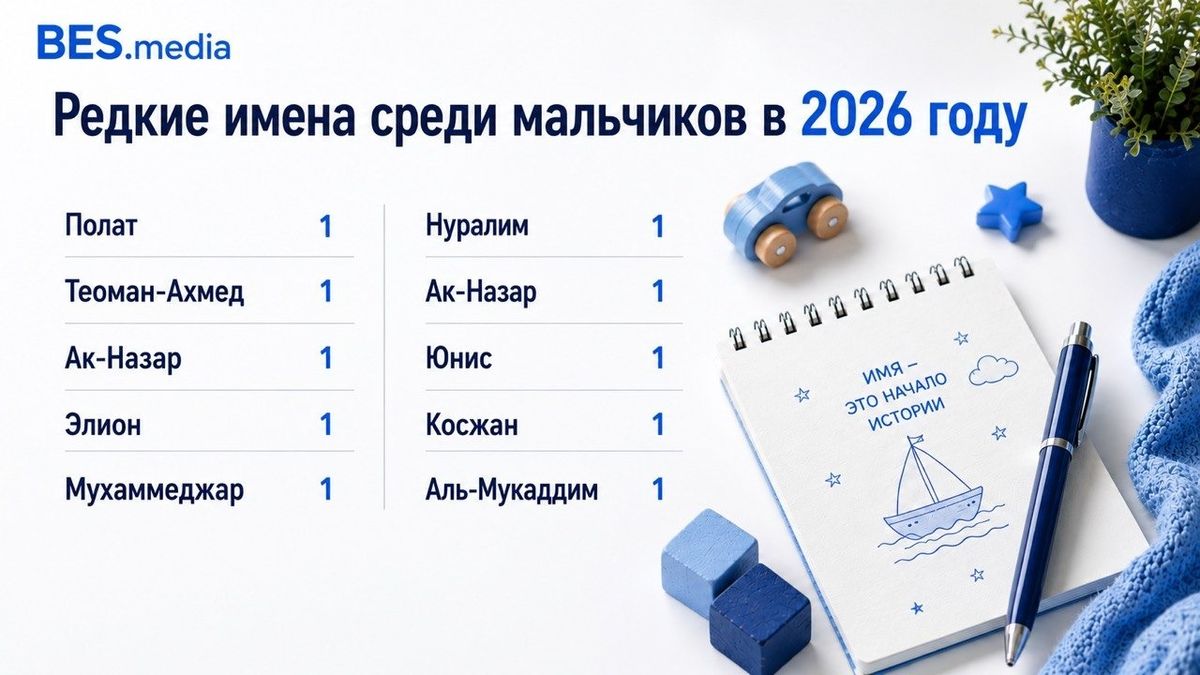 Список редких имён для мальчиков, написанный на белом фоне с изображением детских игрушек