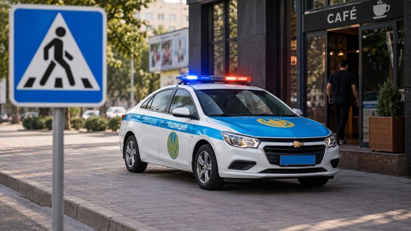 В Жезказгане полицейский заехал на тротуар и ушёл за кофе. Проводится проверка