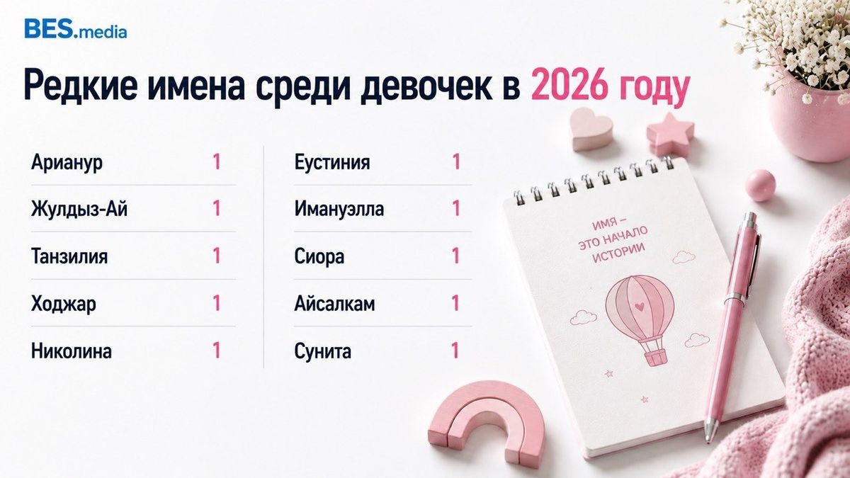 Список необычных имён для девочек, на белом фоне с изображением блокнота и игрушек