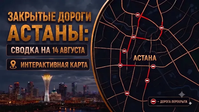 Картинка с изображением вида Астаны и перекрытыми - красными дорогами в столице