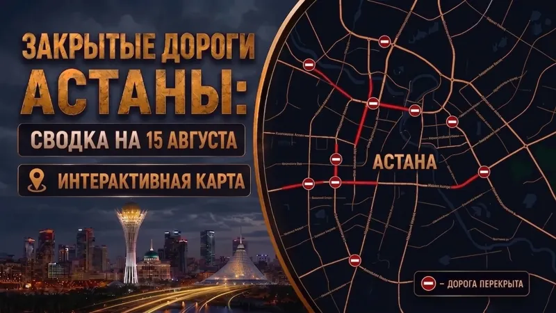 Карта с закрытыми дорогами Астаны