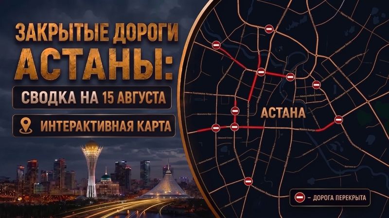 Закрытые дороги в Астане: сводка на 15 августа. Интерактивная карта
