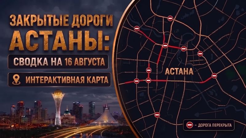 Закрытые дороги в Астане: сводка на 16 августа. Интерактивная карта