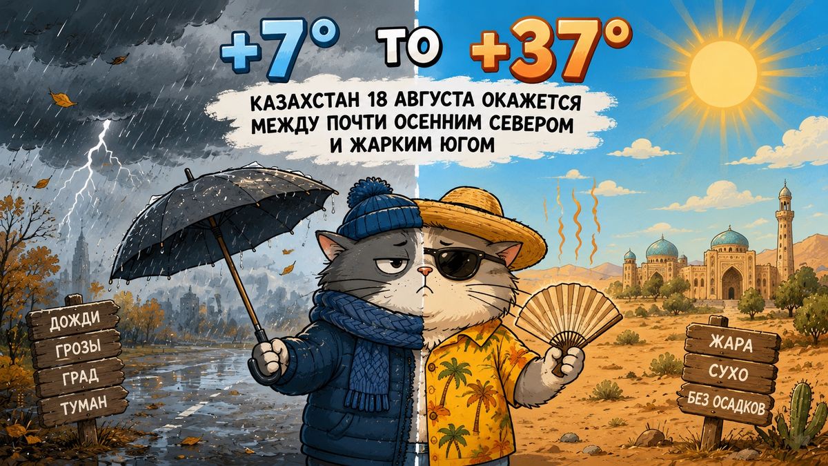 От +7 до +37: Казахстан 18 августа окажется между почти осенним севером и жарким югом