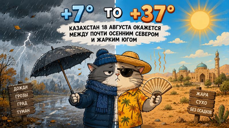 От +7 до +37: Казахстан 18 августа окажется между почти осенним севером и жарким югом