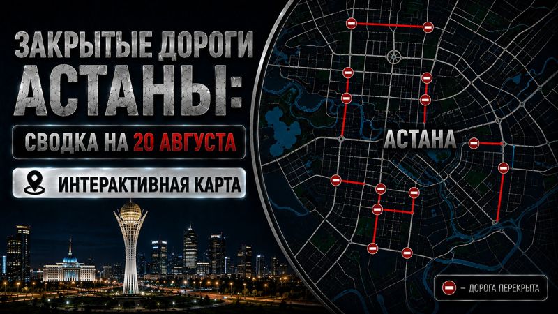 Закрытые дороги в Астане: сводка на 20 августа. Интерактивная карта