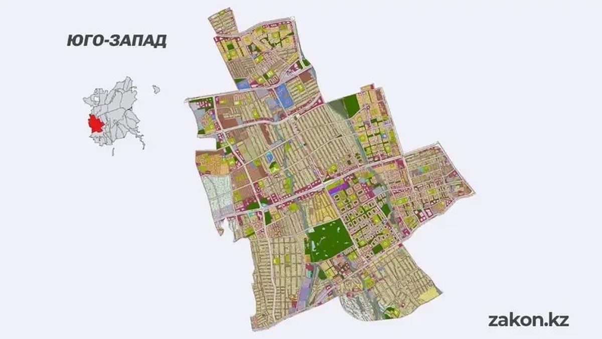 Полицентр "Юго-Запад" в Алматы Карта юго-западной части города Алматы