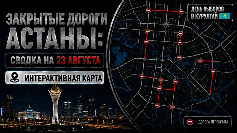 Закрытые дороги в Астане: сводка на 23 августа. Интерактивная карта