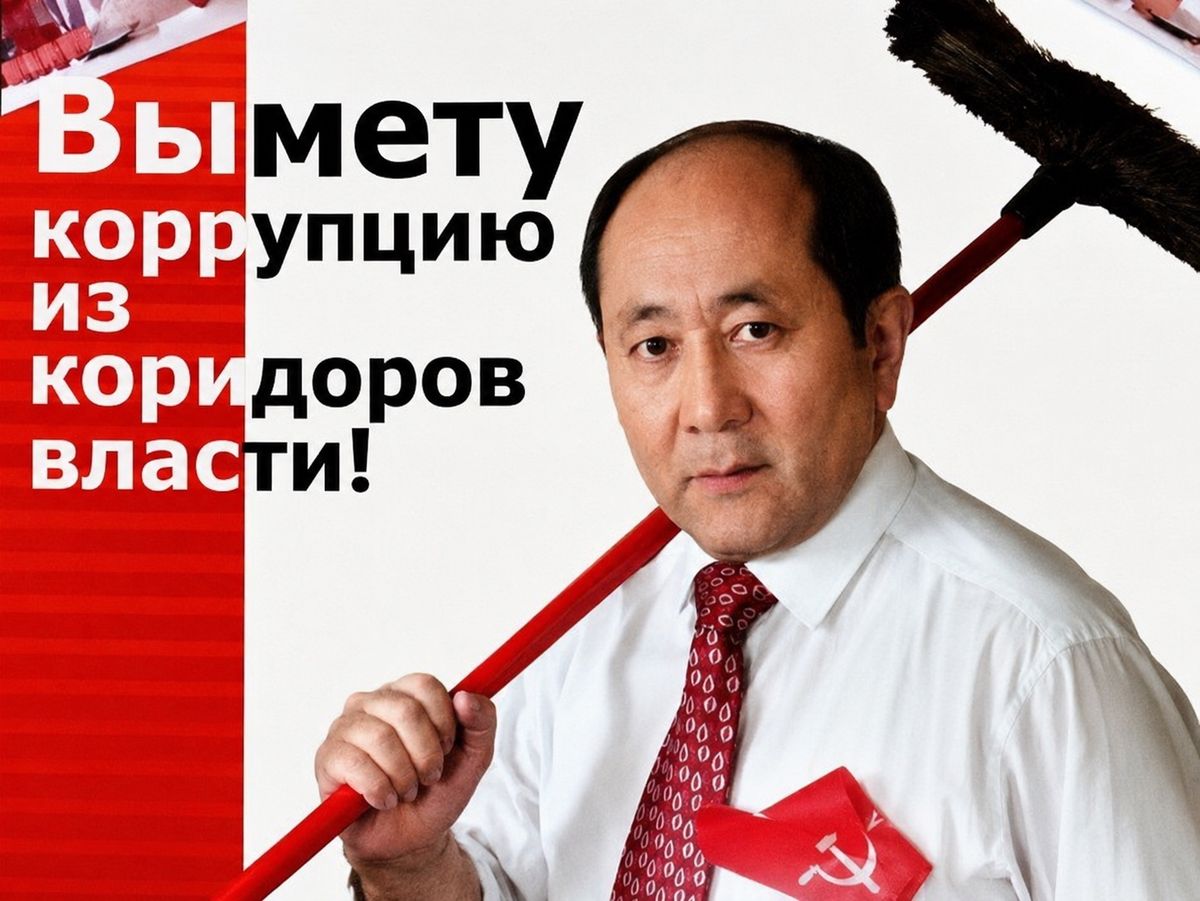 Ерасыл Абылкасымов в цветовой стилистике КНПК со шваброй