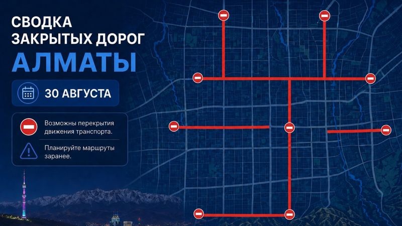 Закрытые дороги в Алматы: сводка на 30 августа. Интерактивная карта