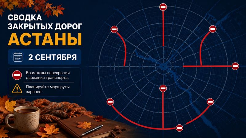 Закрытые дороги в Астане: сводка на 2 сентября. Интерактивная карта