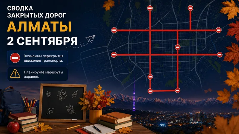 Иллюстративное изображение перекрытых дорог в Алматы