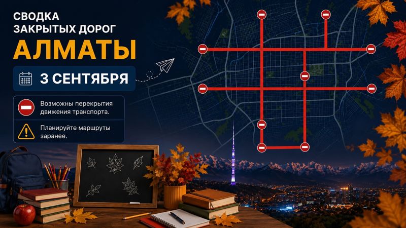 Закрытые дороги в Алматы: сводка на 3 сентября. Интерактивная карта