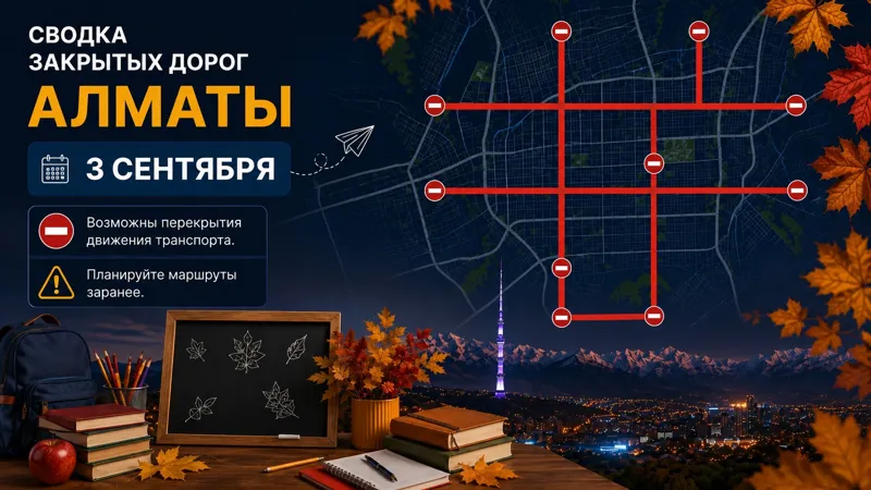 Иллюстративное изображение перекрытых дорог в Алматы