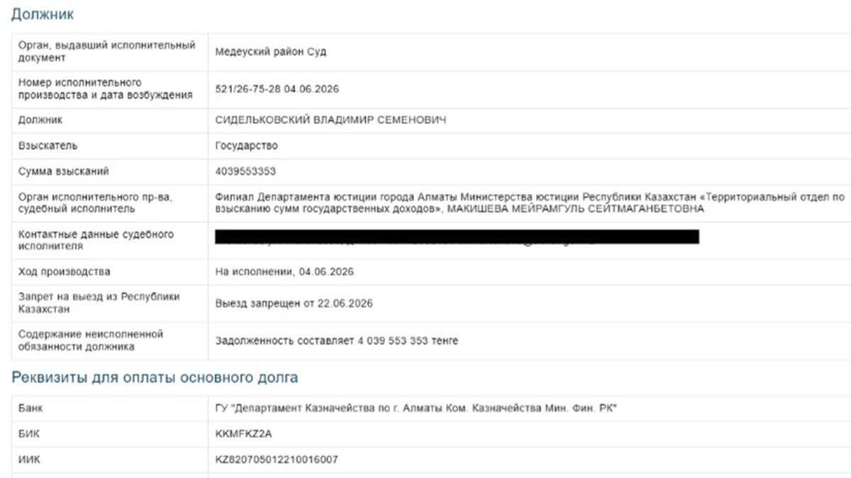 Долг Владимира Сидельковского