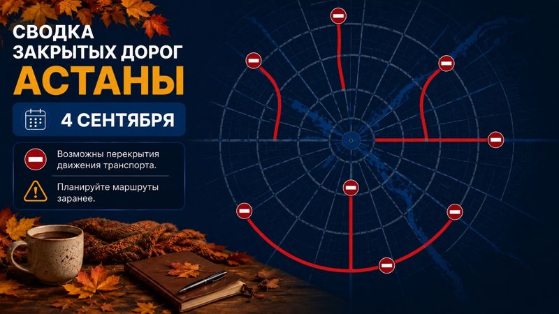 Закрытые дороги в Астане: сводка на 4 сентября. Интерактивная карта