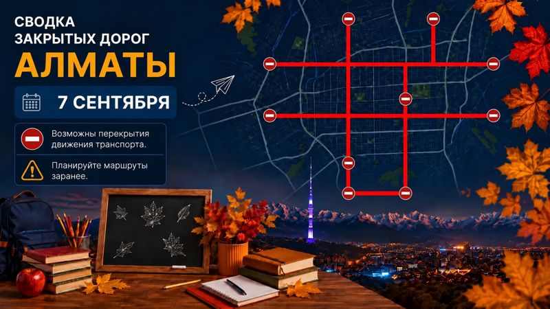 Закрытые дороги в Алматы: сводка на 7 сентября. Интерактивная карта