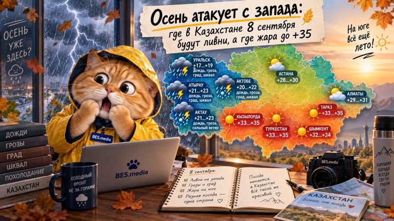 Осень атакует с запада: где в Казахстане 8 сентября будут ливни, а где жара до +35