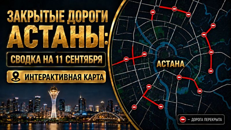 Закрытые дороги в Астане: сводка на 11 сентября. Интерактивная карта