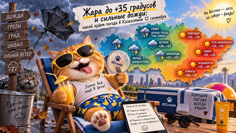 Жара до +35 градусов и сильные дожди: какой будет погода в Казахстане 12 сентября