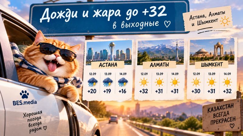 Дожди и жара до +32 на юге: какой будет погода в выходные в Астане, Алматы и Шымкента