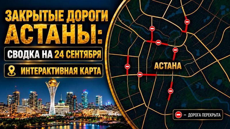 Закрытые дороги в Астане: сводка на 24 сентября. Интерактивная карта
