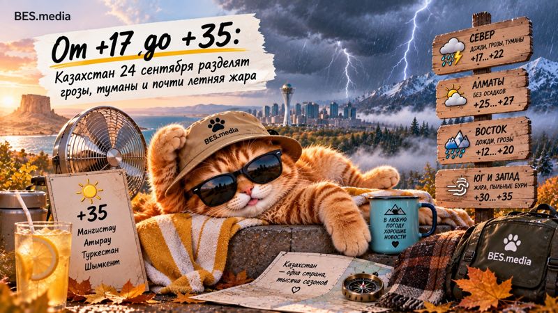 От +17 до +35: Казахстан 24 сентября разделят грозы, туманы и почти летняя жара