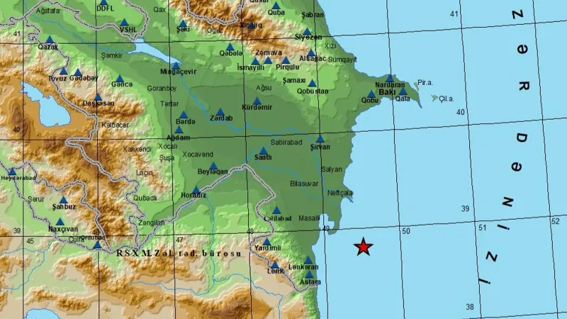 Карта с точкой очага землетрясения