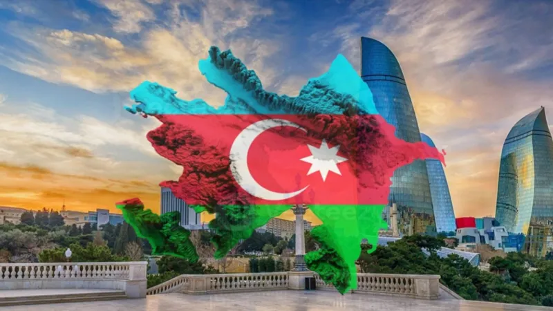 Город Баку и флаг Азербайджана