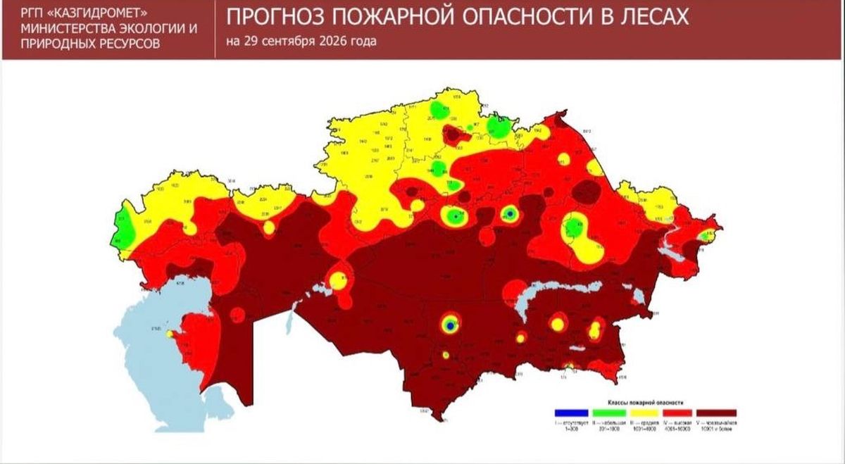 Прогноз пожарной опасности в лесах Казахстана 29 сентября