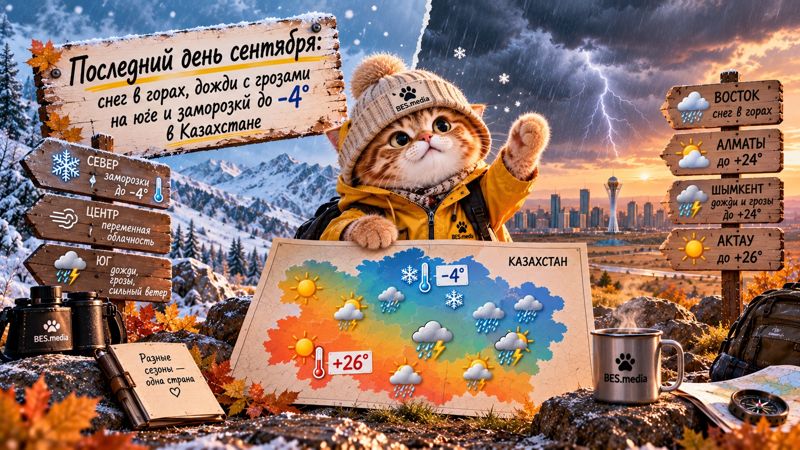 Снег, грозы и до +27 градусов: что принесёт Казахстану последний день сентября