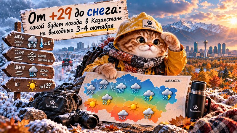 От +29 до снега: какой будет погода в Казахстане на выходных 3-4 октября