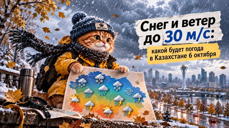 Снег, гололёд и ветер до 30 м/с: что ждёт Казахстан 6 октября