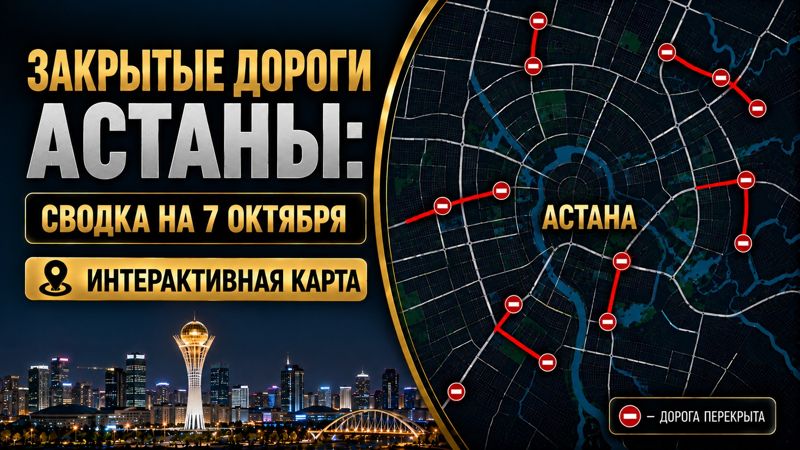 Закрытые дороги в Астане: сводка на 7 октября. Интерактивная карта