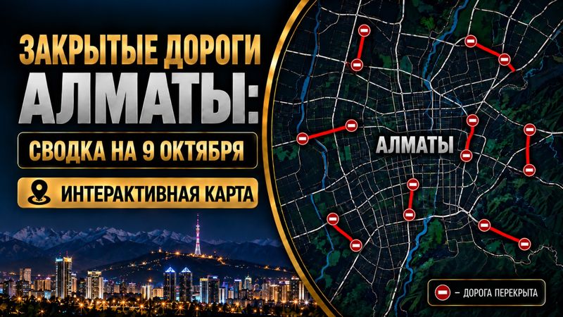 Закрытые дороги в Алматы: сводка на 9 октября. Интерактивная карта