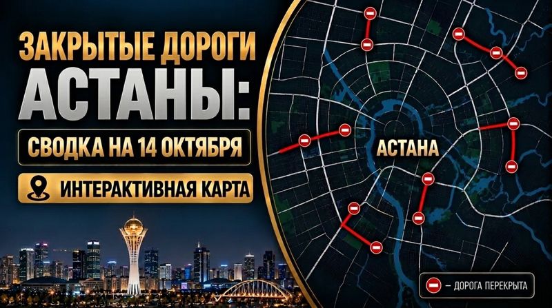 Закрытые дороги в Астане: сводка на 14 октября. Интерактивная карта