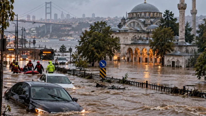 Машины в воде, жилые кварталы - затоплены